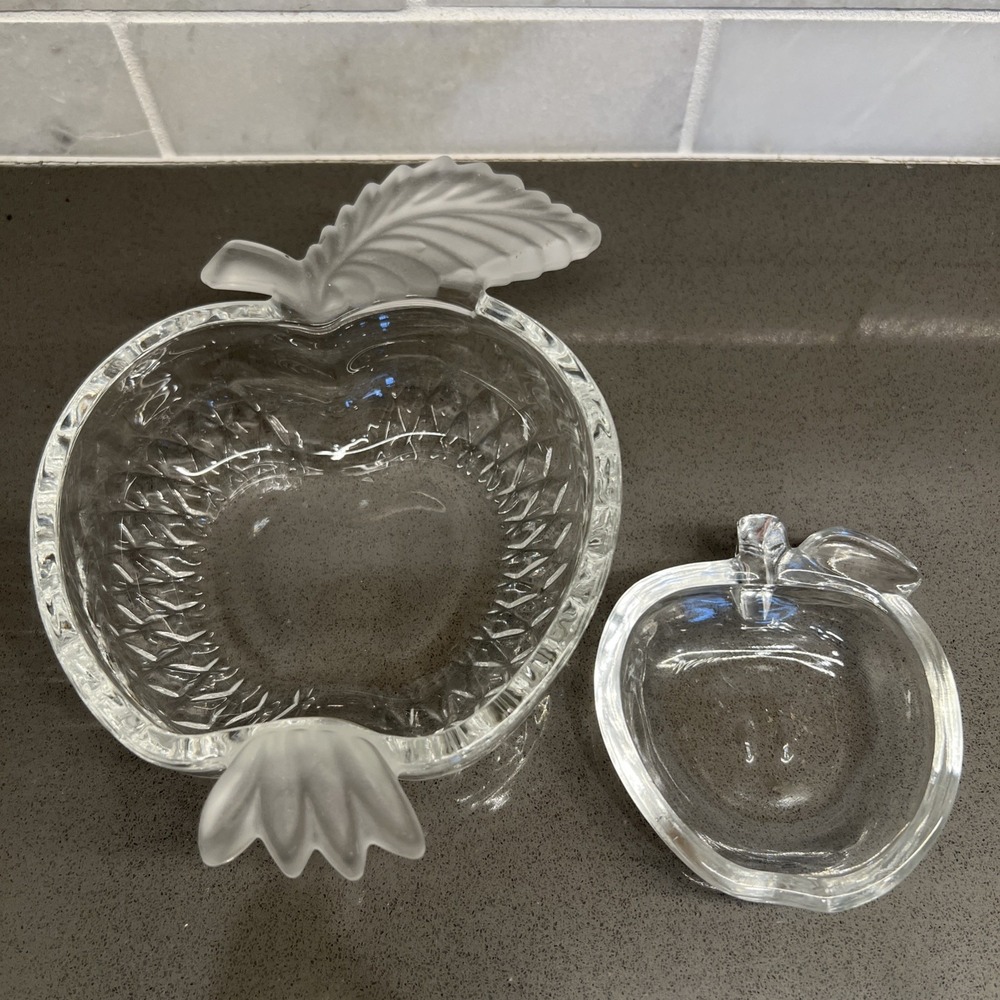 Studio Crystal Apple Candy Dish With Bonus Mini Apple Bowl